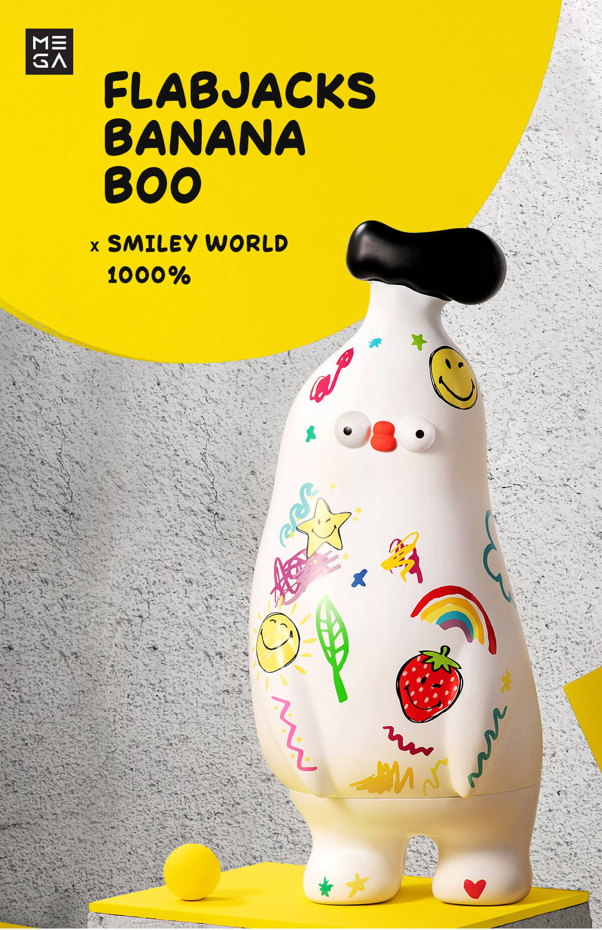 MEGA COLLECTION 1000% FLABJACKS Banana Boo × Smiley - POP MART