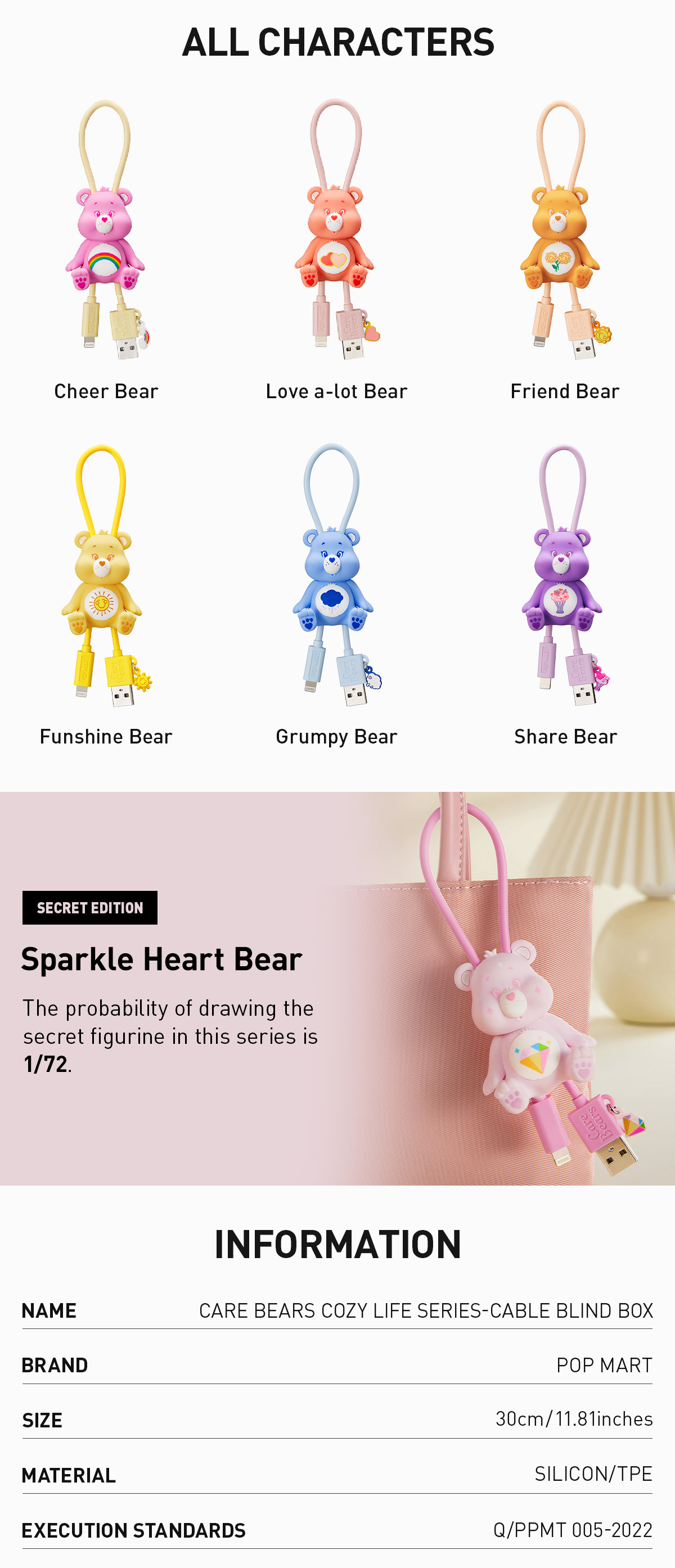 Care Bears Cozy Life Series-Cable Blind Box (Type-C) | Accessories