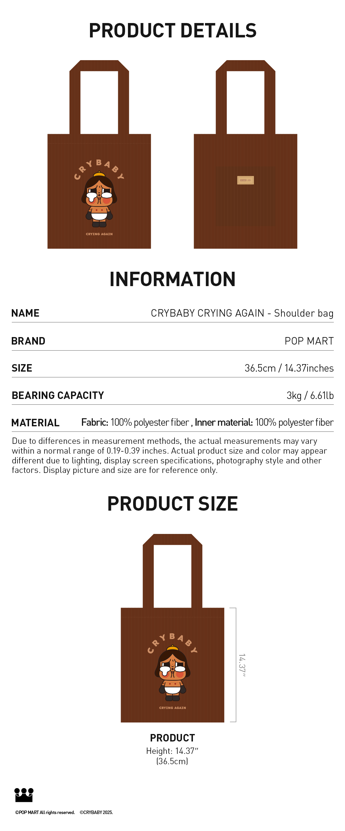 Over $129 Gift - CRYBABY CRYING AGAIN -Shoulder bag - POP MART