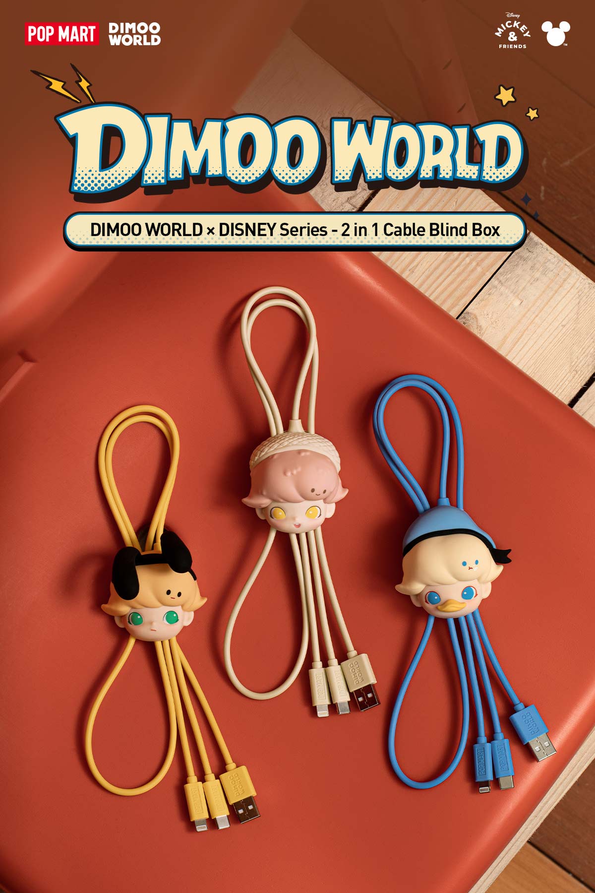 POP NOW:DIMOO WORLD × DISNEY Series-2 in 1 Cable Blind Box