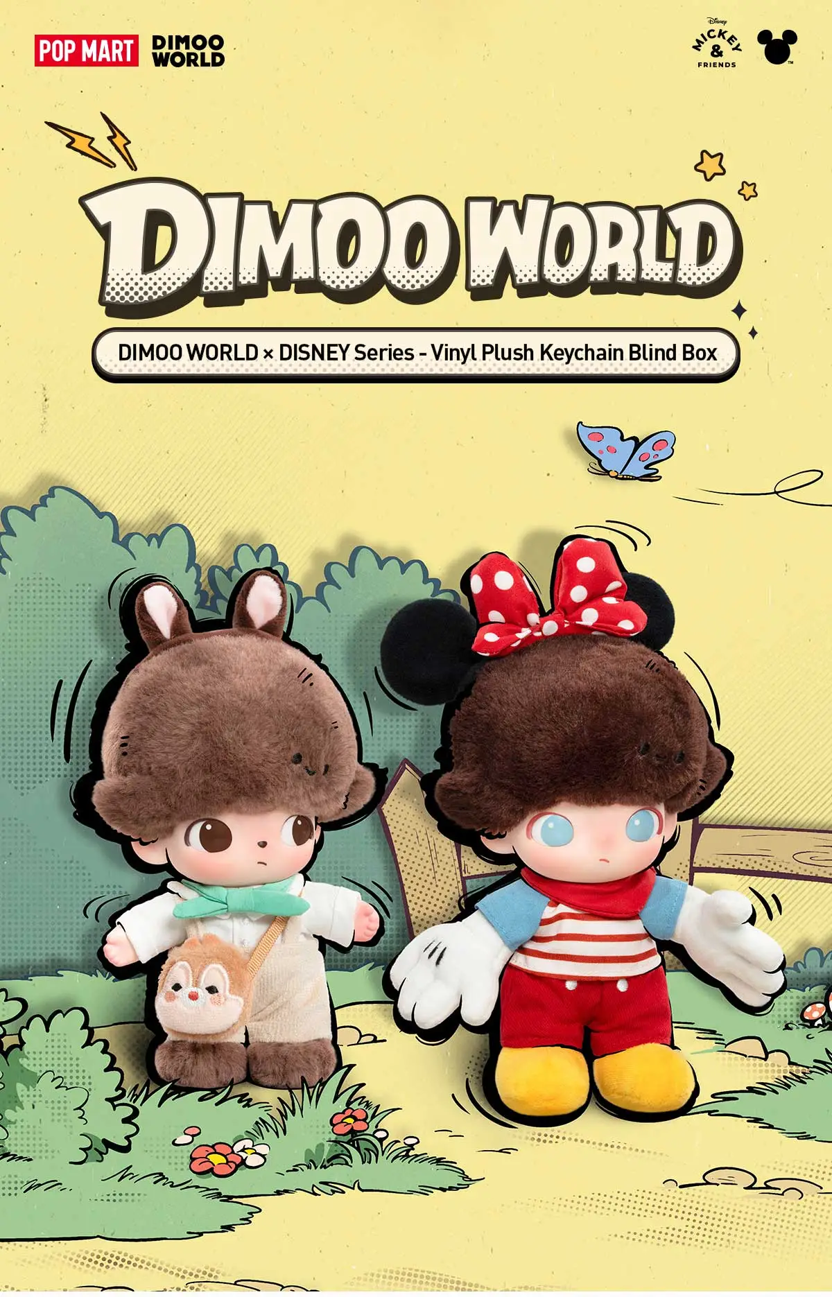 POP NOW:DIMOO WORLD × DISNEY Series-Vinyl Plush Keychain Blind Box 