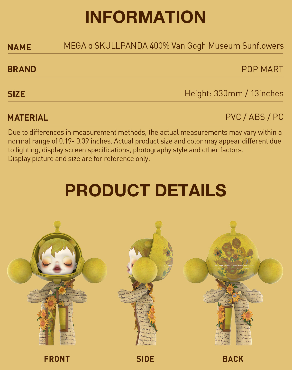 MEGA α SKULLPANDA 1000% Van Gogh Museum MEGA α SKULLPANDA 1000% Van Gogh Museum Sunflowers - POP