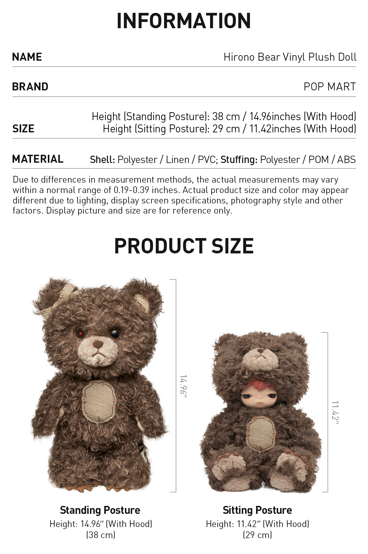 Hirono BEAR ぬいぐるみ Hirono Bear Vinyl Plush Doll - POP MART (United States)