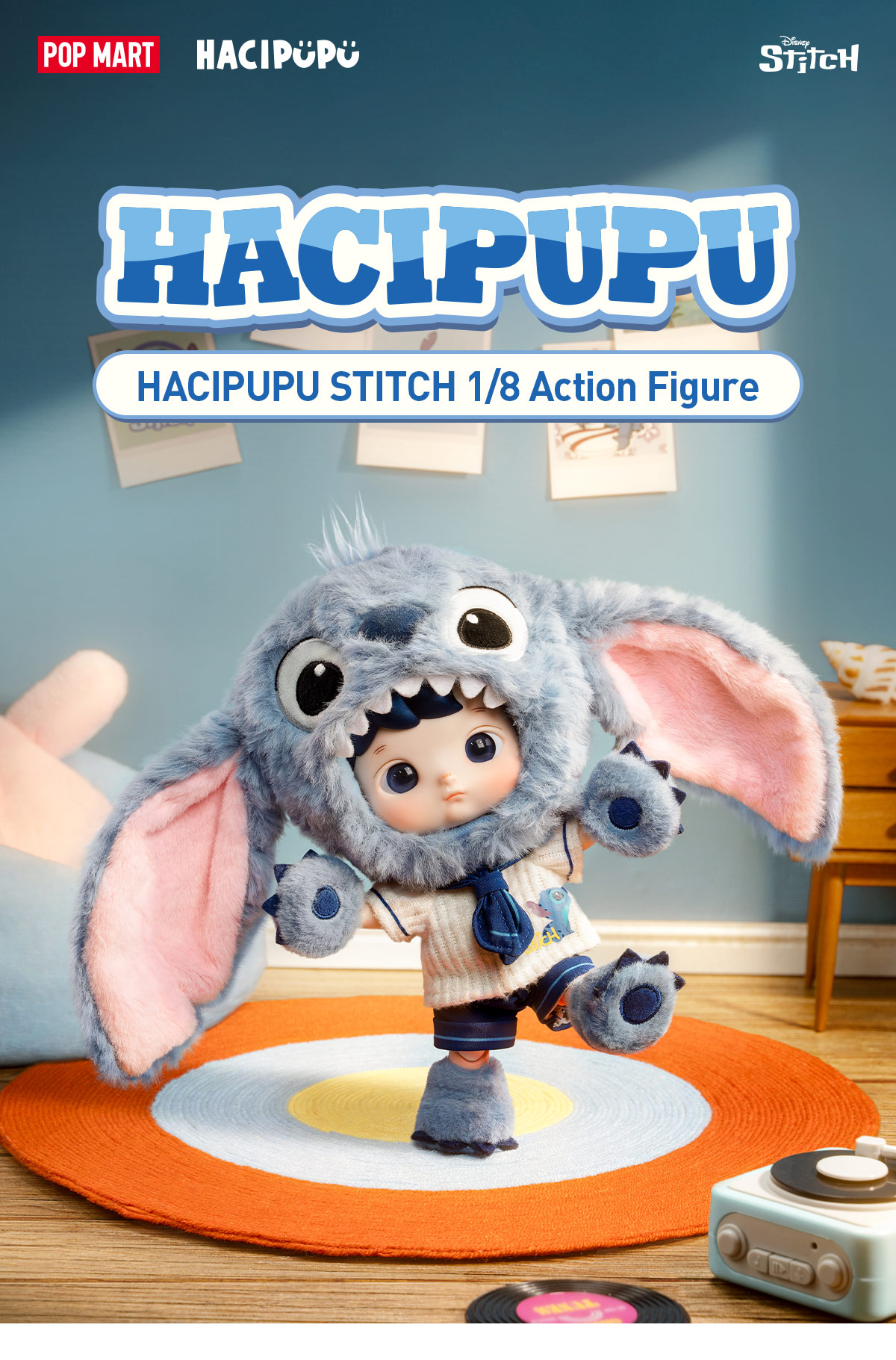 も*ち様 POP MART HACIPUPU スティッチ 1/8 アクションフィ POPMART HACIPUPU スティッチ 可動ぬいぐるみ 人形 BJD1:8