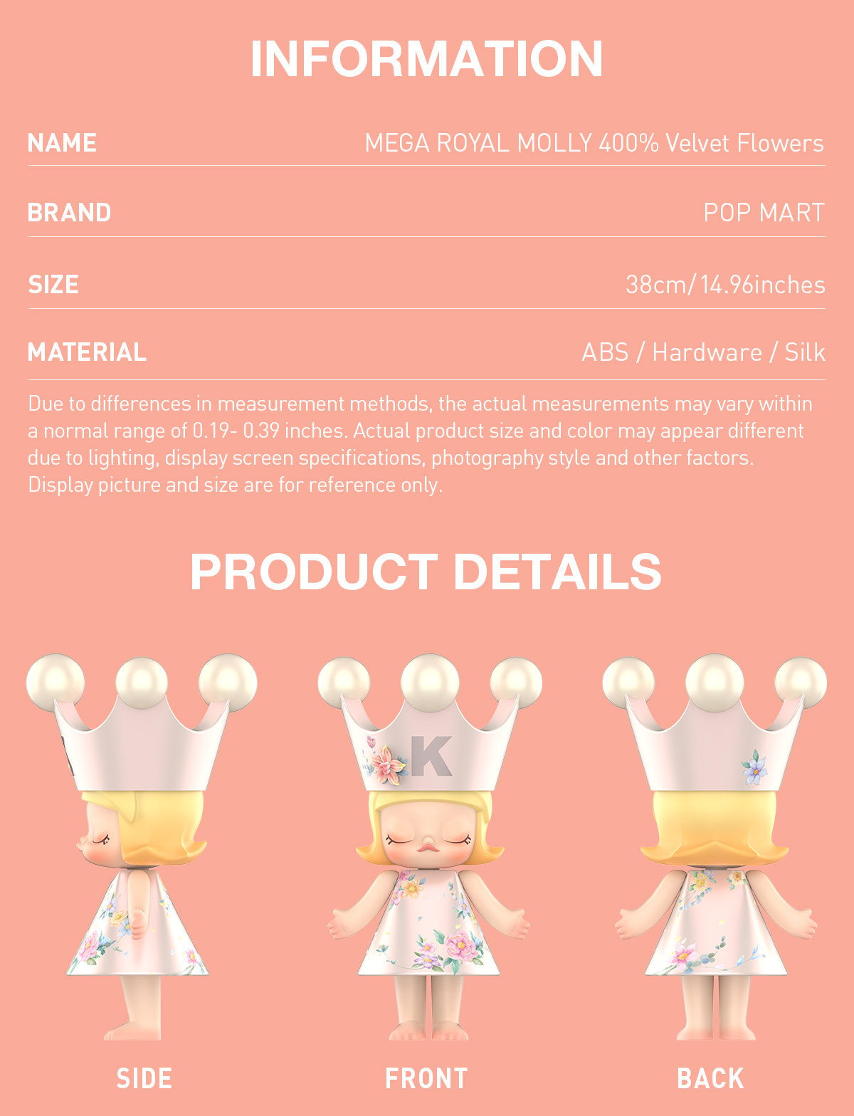 ポップマート メガ　メガ ロイヤル モリー 400% ベルベットフラワーズ MEGA ROYAL MOLLY 400% Velvet Flowers - POP MART (Italy)