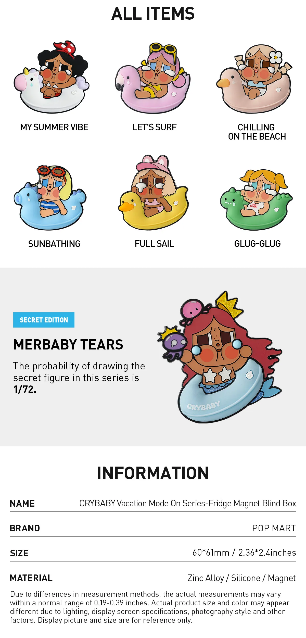 POP NOW:CRYBABY Vacation Mode On Series-Fridge Magnet Blind Box