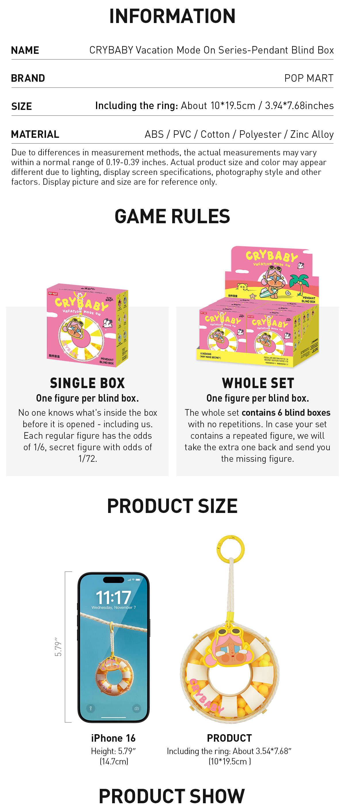 CRYBABY Vacation Mode On Series-Pendant Blind Box - POP MART