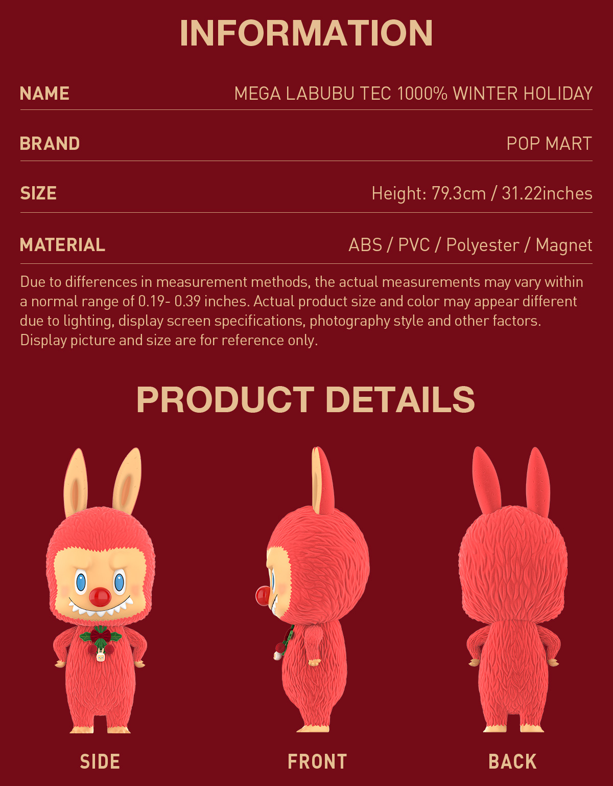 MEGA LABUBU TEC 1000% WINTER HOLIDAY ラブブ MEGA LABUBU TEC 1000% Winter Holiday - POP MART (Japan)