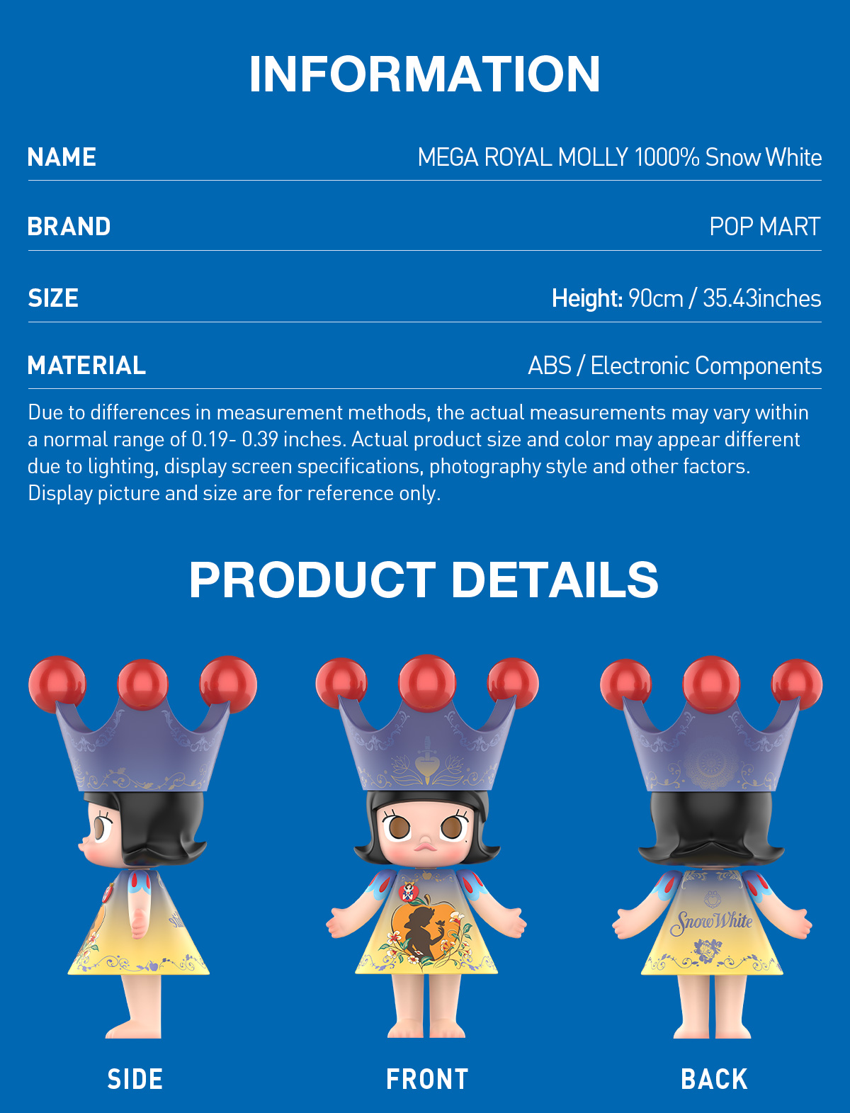 その他 POPMART Mega  Molly 1000% White MEGA ROYAL MOLLY 1000% Snow White - POP MART (United States)
