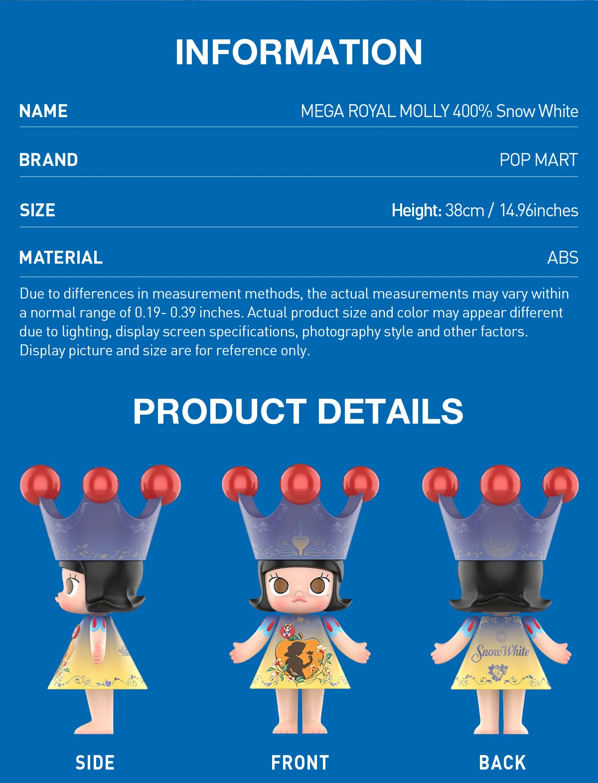 MEGA ROYAL MOLLY 400% Snow White - POP MART (United States)
