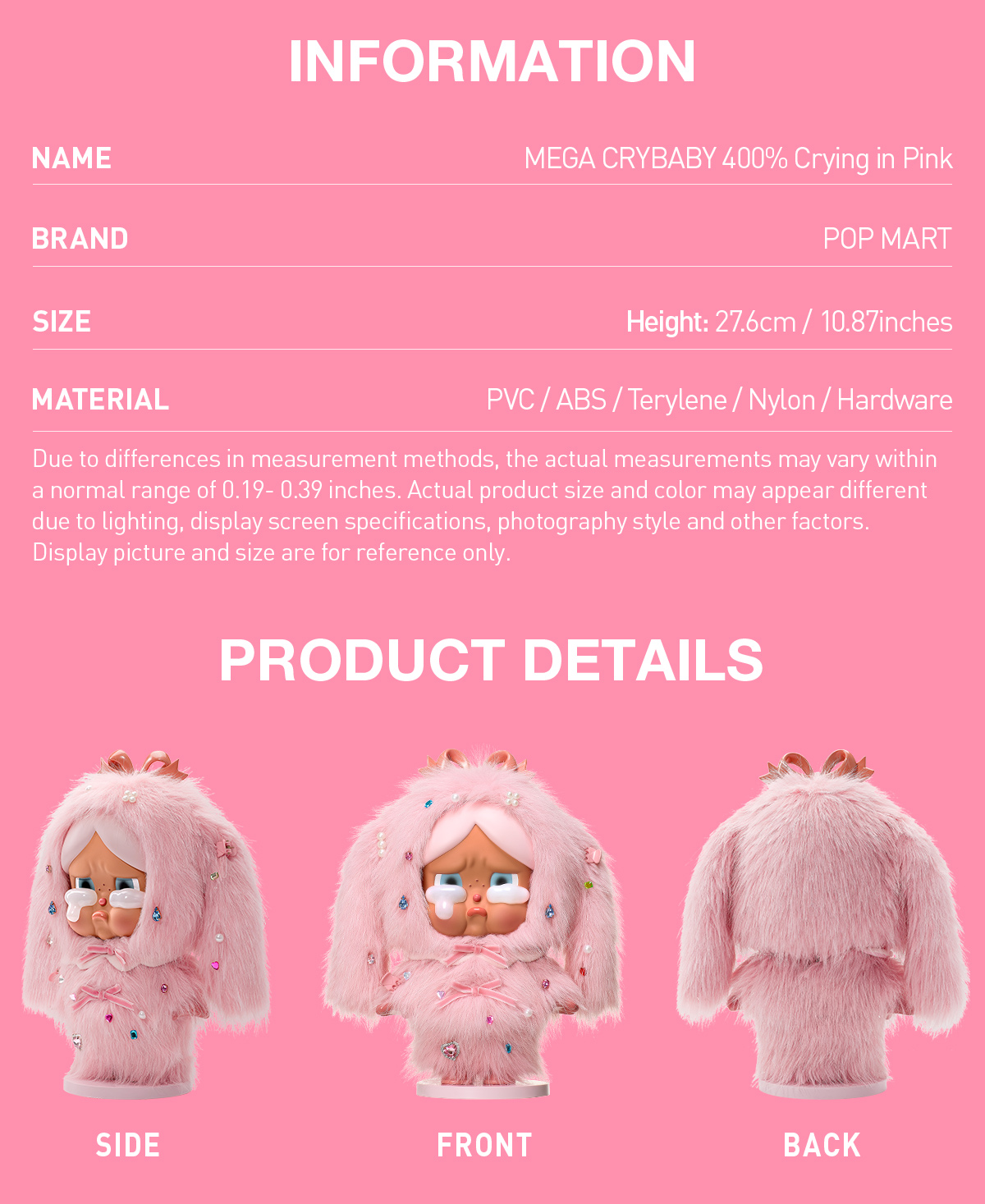MEGA CRYBABY 400% Crying in Pink - POP MART (United States)