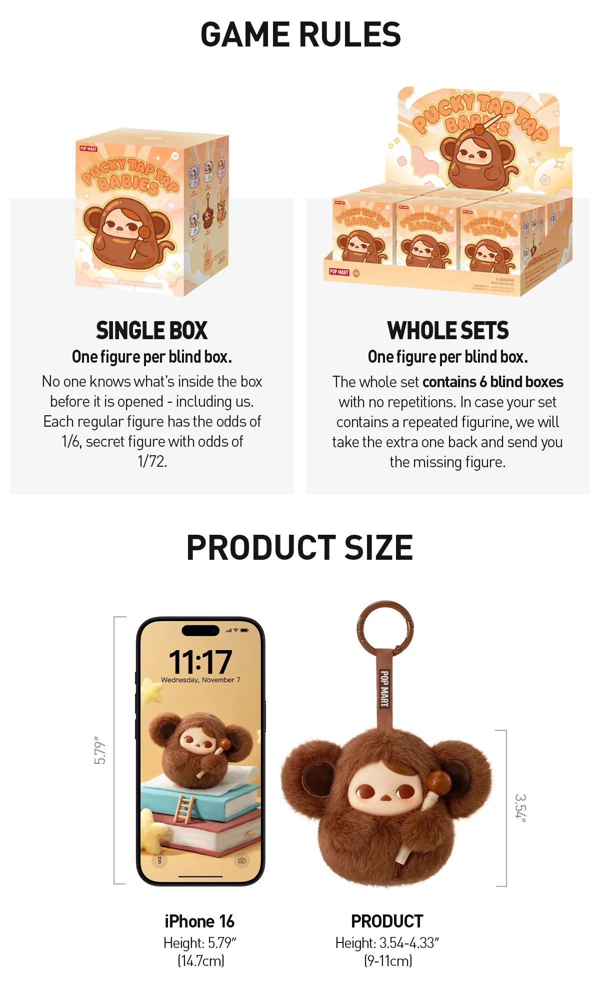 Pop Mart Pucky Tap Tap Babies Series Sucess+1 Secret Edition Vinyl Plush Pendant main image 1