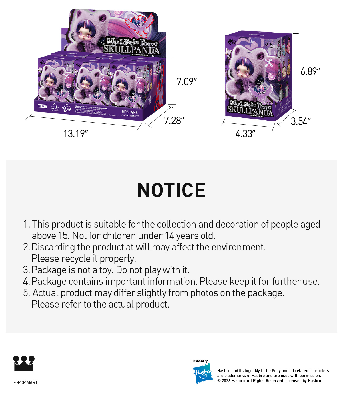 POP NOW:SKULLPANDA × My Little Pony Series Plush Doll Pendant