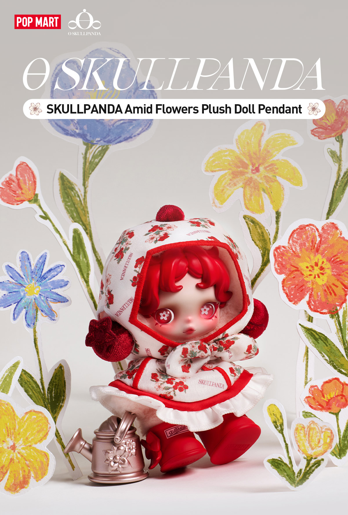 SKULLPANDA Amid Flowers Plush Doll Pendant - POP MART (Mexico)